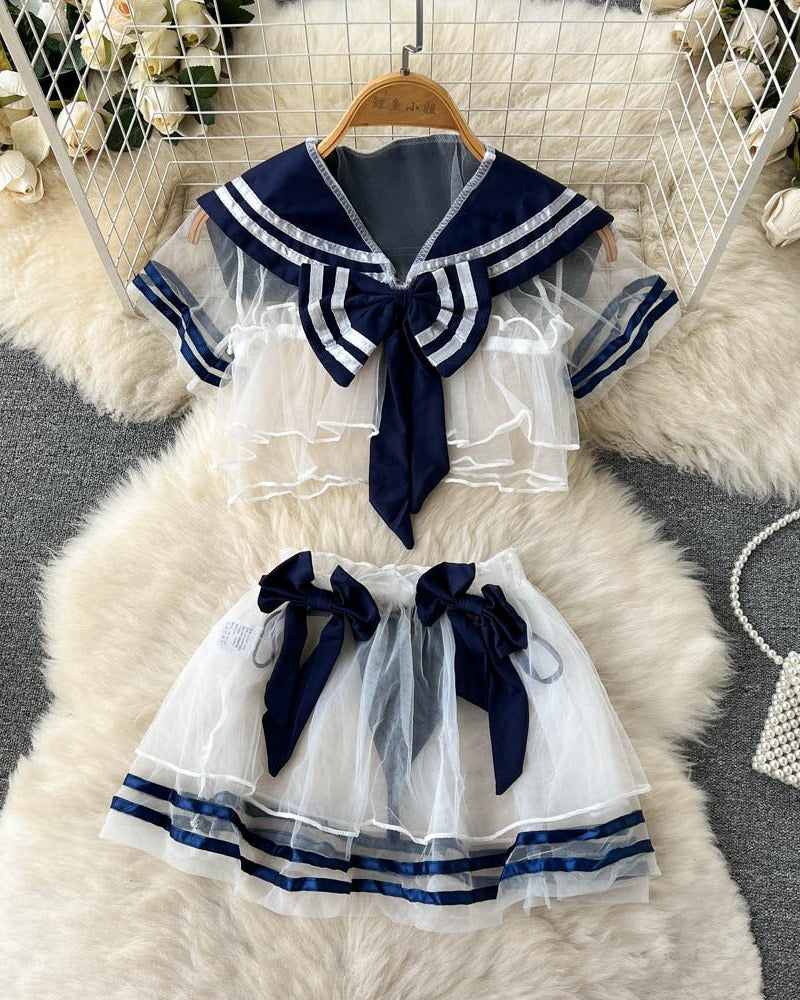 Sailor Tease Mesh Three Piece Lingerie