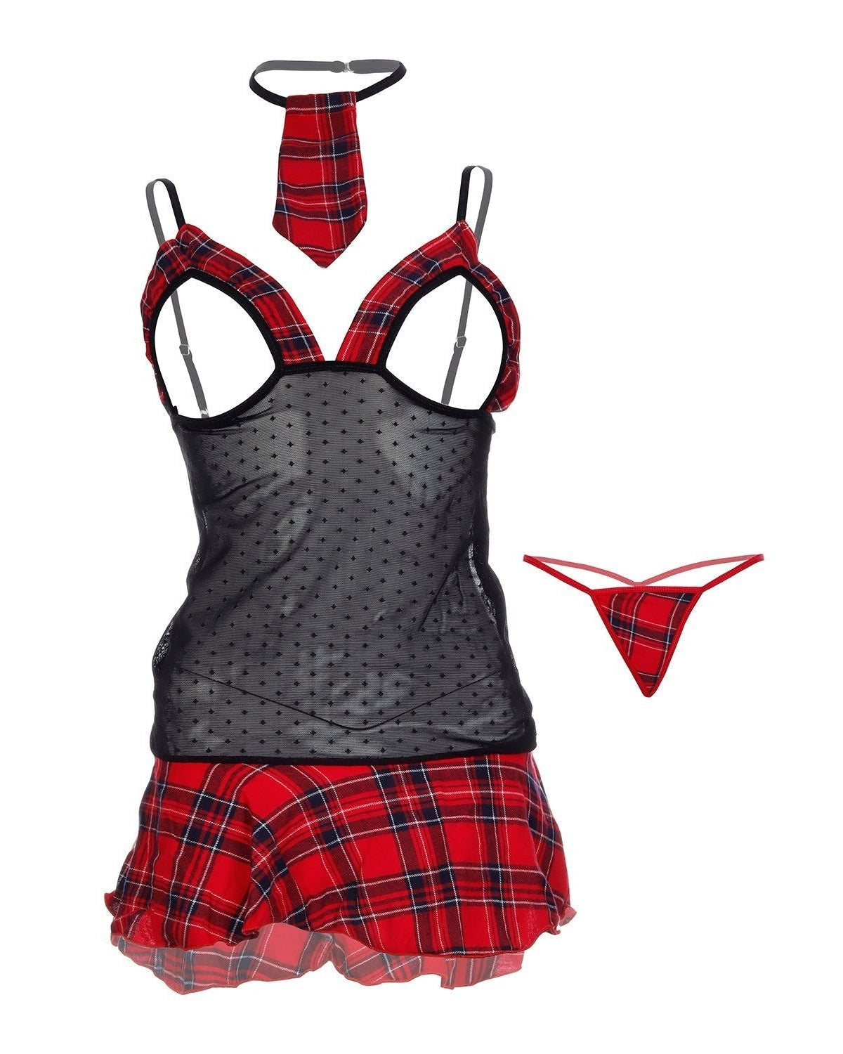 Exposed in Plaid Cut-Out Schoolgirl Lingerie
