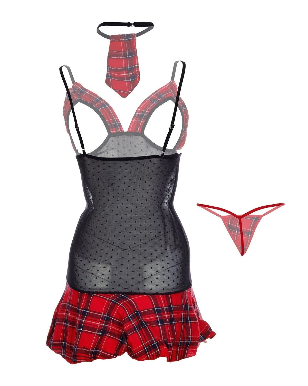 Exposed in Plaid Cut-Out Schoolgirl Lingerie
