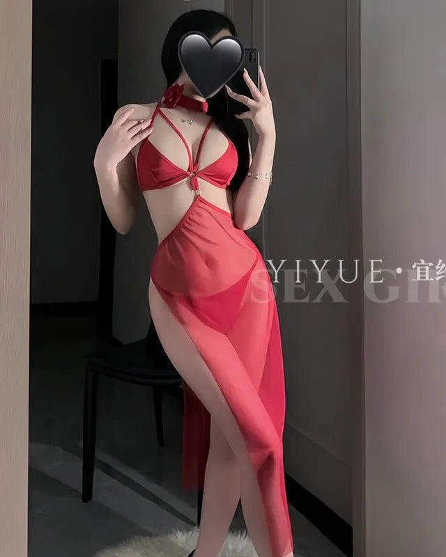 Heat Check Sheer Rose Halter Lingerie