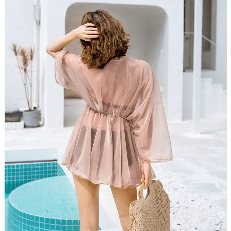 Moondust Sheer Flowy Beach Cover-Up with Balloon Sleeves Swimwear By Sinderella