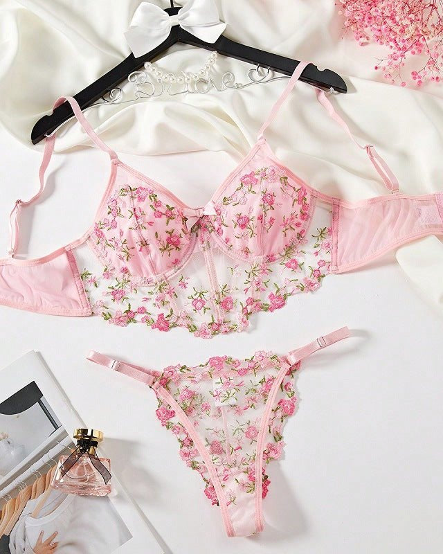 Rosé All Dazed Sheer Embroidered Lingerie