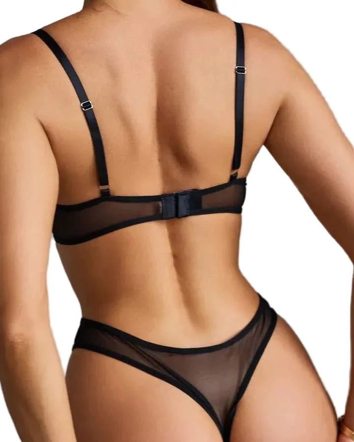 Twilight Tease Sheer Embroidered Bra & Thong Lingerie