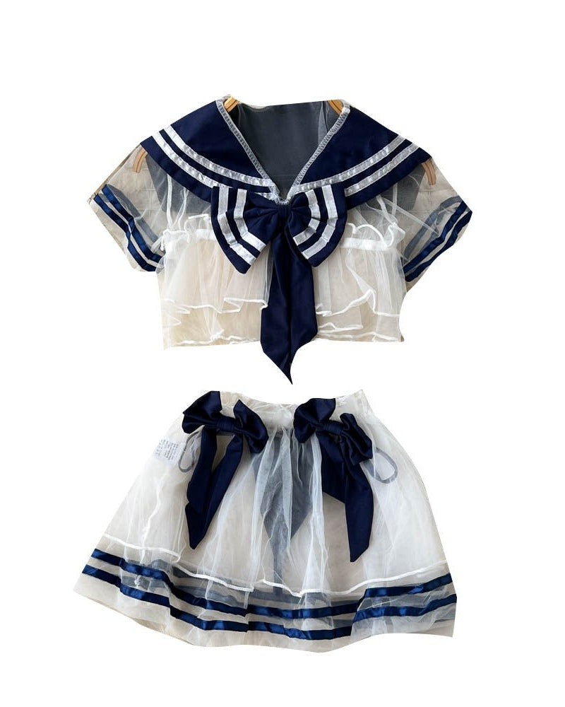 Sailor Tease Mesh Three Piece Lingerie