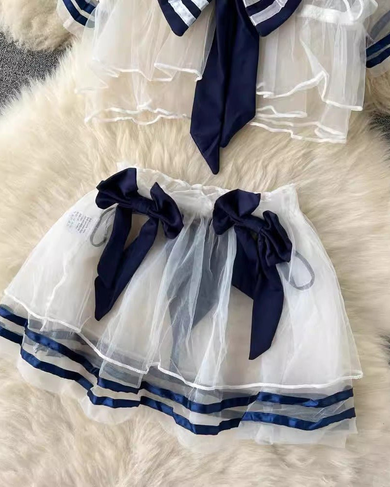 Sailor Tease Mesh Three Piece Lingerie