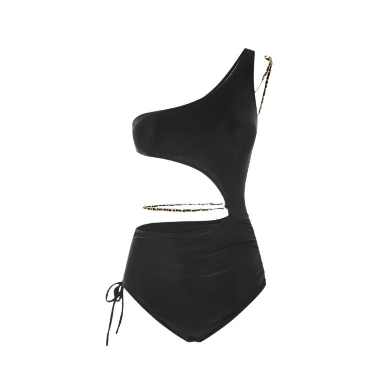 Black Monokini With Shoulder And Waist Chain By Sinderella