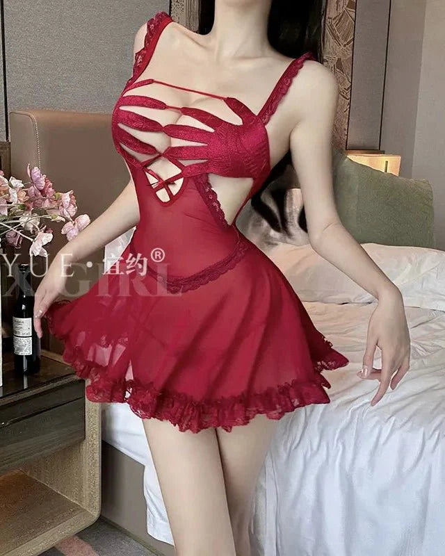Bridal But Bold Cut-Out Lace Babydoll Lingerie