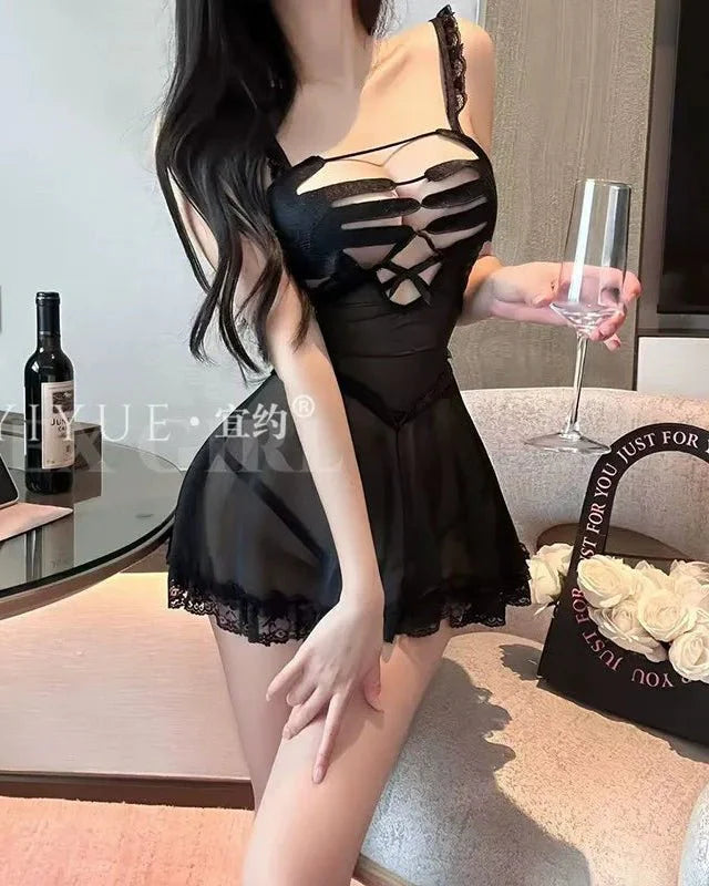 Bridal But Bold Cut-Out Lace Babydoll Lingerie