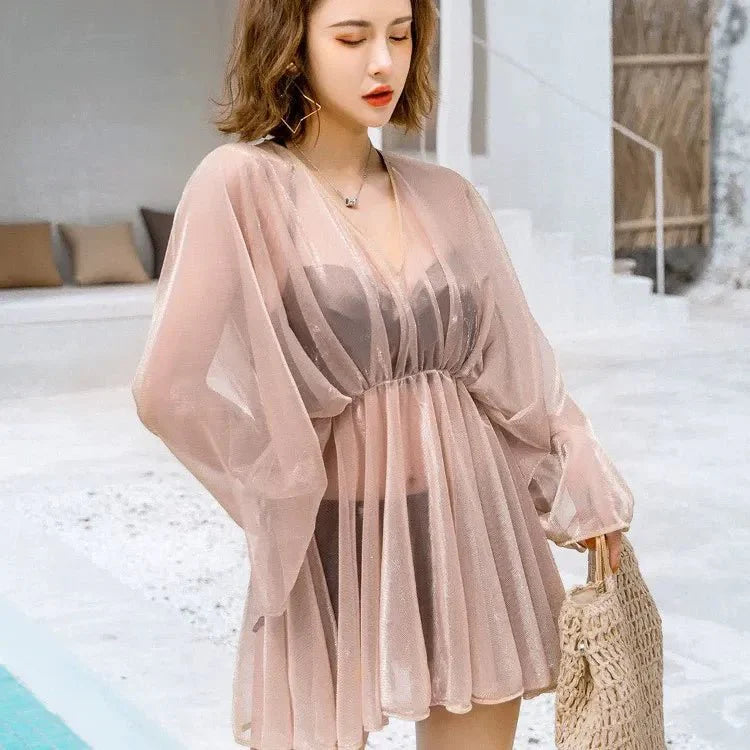 Moondust Sheer Flowy Beach Cover-Up with Balloon Sleeves Swimwear By Sinderella