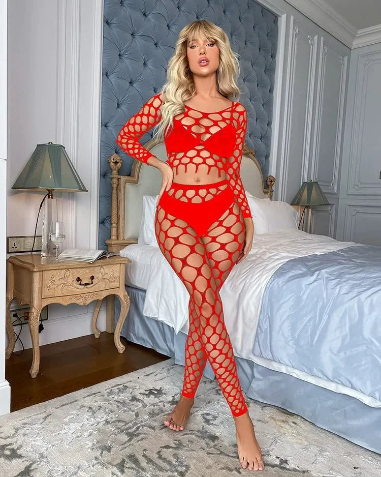 Pressure Applied Large-Net Two-Piece Bodystocking